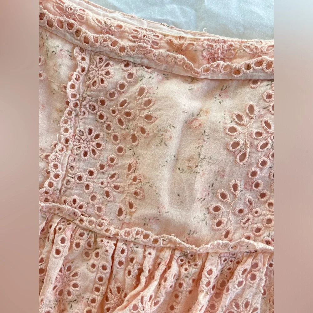 LoveShackFancy Elegant Pink Eyelet Lace Skirt - Picture 2 of 3